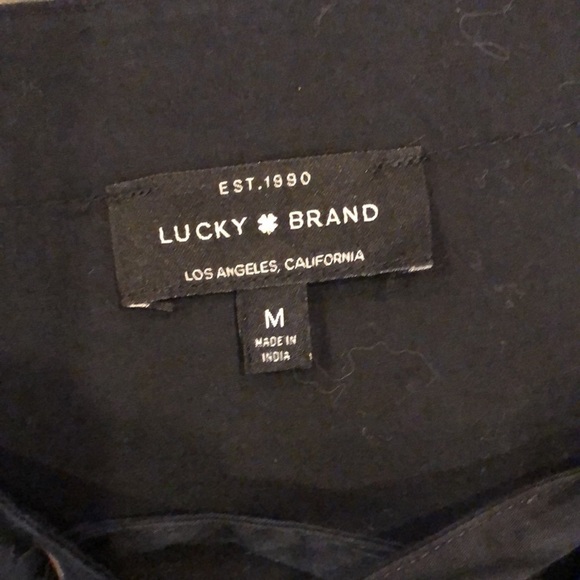 LUCKY Brand Lace Up Poplin Black Ruffle Lightweight Flowy Black M EUC Mini Dress - Picture 15 of 16